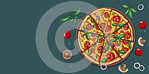Pizza banner with place for text hand drawing doodle stile.
