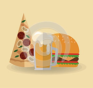 Pizza beer and hamburger design