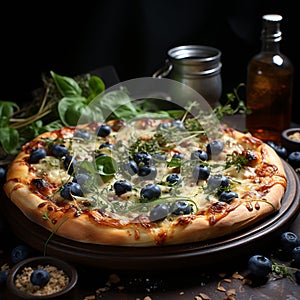 Pizza with blueberries and cheese