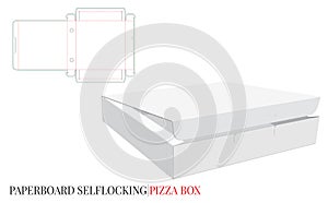 Pizza Box Template with die cut lines, Paperboard Delivery Box, Self locking Box. Vector with die cut layers