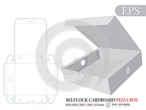 Pizza box template, vector with die cut, laser cut lines