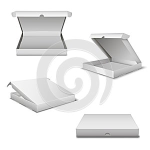 Pizza boxes set, empty packaging template white pack