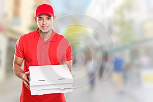 Pizza boy delivery service latin man order delivering job deliver box town copyspace copy space