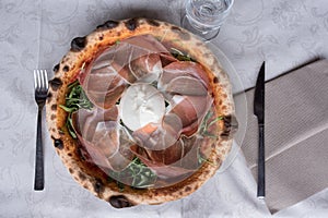 Pizza with Buffalo Mozzarella and Raw Ham