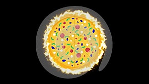 Pizza Burning animation isolated on black and green screen.