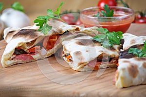 Pizza calzone with close up