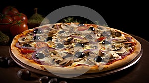 Pizza Capricciosa - A deliciously cheesy Italian pizza, topped with fresh black olives and mushrooms for an extra burst