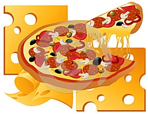 Pizza on cheese background