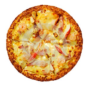 Pizza with cheese shirmp and pineapple isolate with clipping pat photo