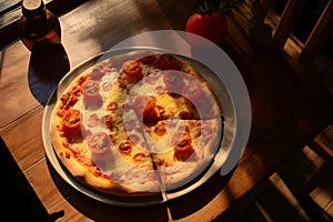 A pizza with cheese and tomatoes. Ai Generated.NO.01