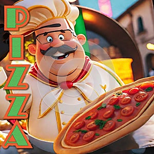 Pizza Chef Comic Style Image Art 3d