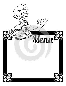 Pizza Chef Cook Cartoon Man Menu Sign Background