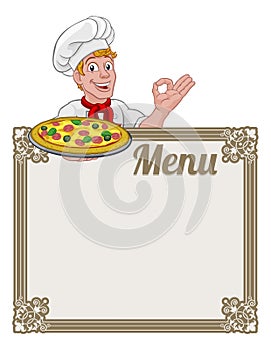 Pizza Chef Cook Cartoon Man Menu Sign Background