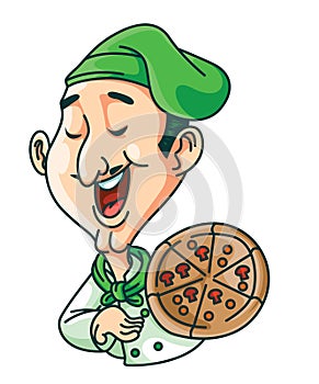 Pizza Chef With Green Hat Color Illustration Design
