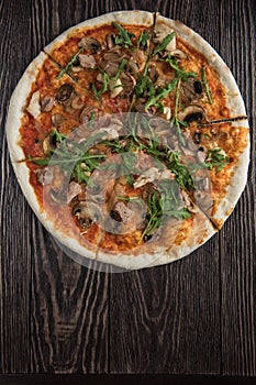 Pizza with chicken and mushrooms