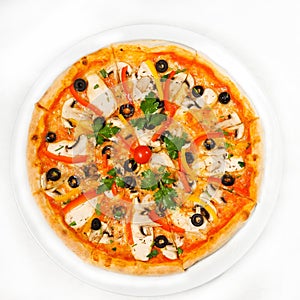 Pizza with chicken and mushrooms