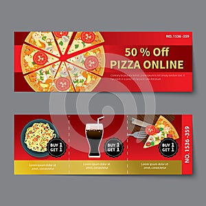 Pizza coupon discount template flat design