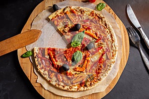 Pizza with cut-out part