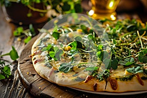 Pizza decorated with clovers for St Patrick\'s Day celebration