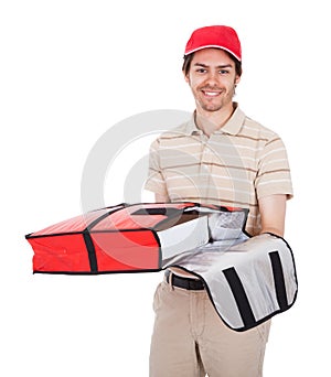 Pizza delivery boy with thermal bag
