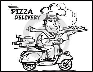 Pizza delivery. Cartoon pizza boy