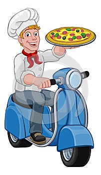 Pizza Delivery Chef Scooter Moped Cartoon Man