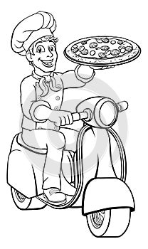 Pizza Delivery Chef Scooter Moped Cartoon Man