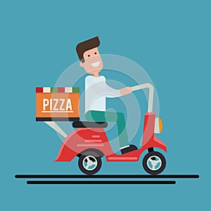 Pizza delivery courier on a scooter. Flat vector illustration.