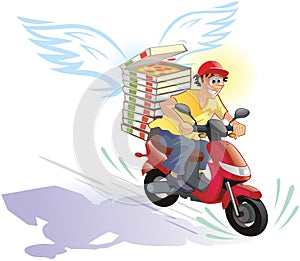 Pizza delivery hot and in time - friendly cartoon