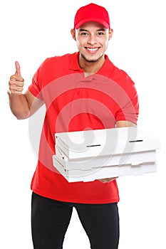 Pizza delivery latin boy order delivering success successful smiling job deliver box isolated on white photo