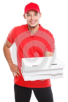 Pizza delivery latin man boy order delivering bringing deliver box young isolated on white