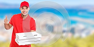 Pizza delivery latin man order delivering job success successful smiling deliver banner copyspace copy space