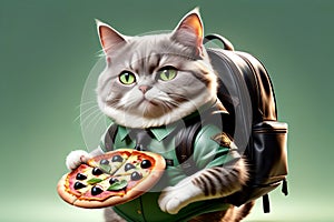 pizza delivery man, hardworking cat delivers pizza
