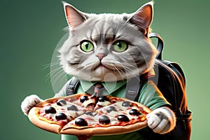 pizza delivery man, hardworking cat delivers pizza