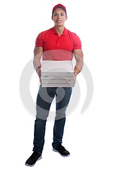Pizza delivery man order delivering job young full body isolated photo