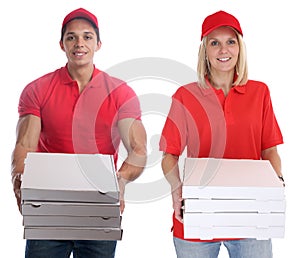 Pizza delivery woman man order delivering job young isolated