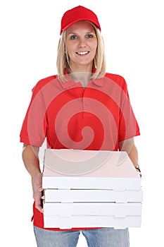 Pizza delivery woman order delivering job young isolated