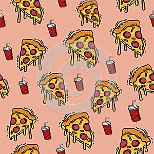 Pizza fast food seamless pattern illustration - vector