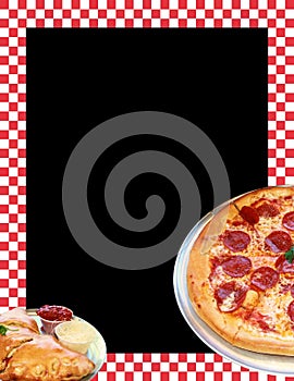 Pizza Flyer Red White Checker Black Board