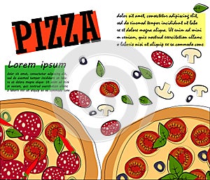 Pizza food menu for restaurant and cafe.