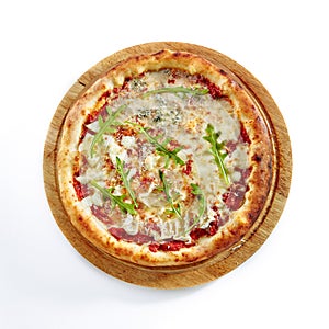 Pizza Four Cheeses or Ai Quattro Formaggi Isolated