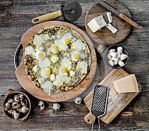 Pizza, four cheeses with pesto