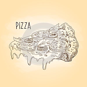 Pizza. Freehand drawing