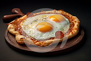 A pizza with a fried egg on top