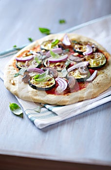 Pizza with grilled zucchini