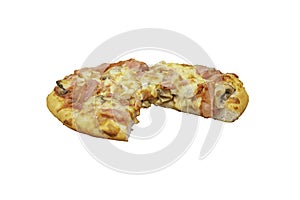 Pizza with ham and cheese on a white background with clipping path