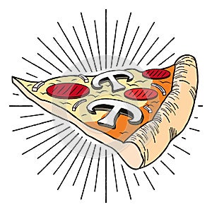 Pizza ham, mushroom - illustration/ clipart