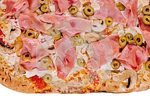 Pizza ham and mushroom isolated in white background