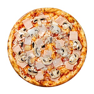 Pizza ham and mushrooms isolated on a white background