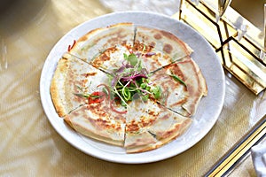 Pizza, Healthy thin crispy pizza pan, Mexican Quesadilla wrap with salmon and cream cheese